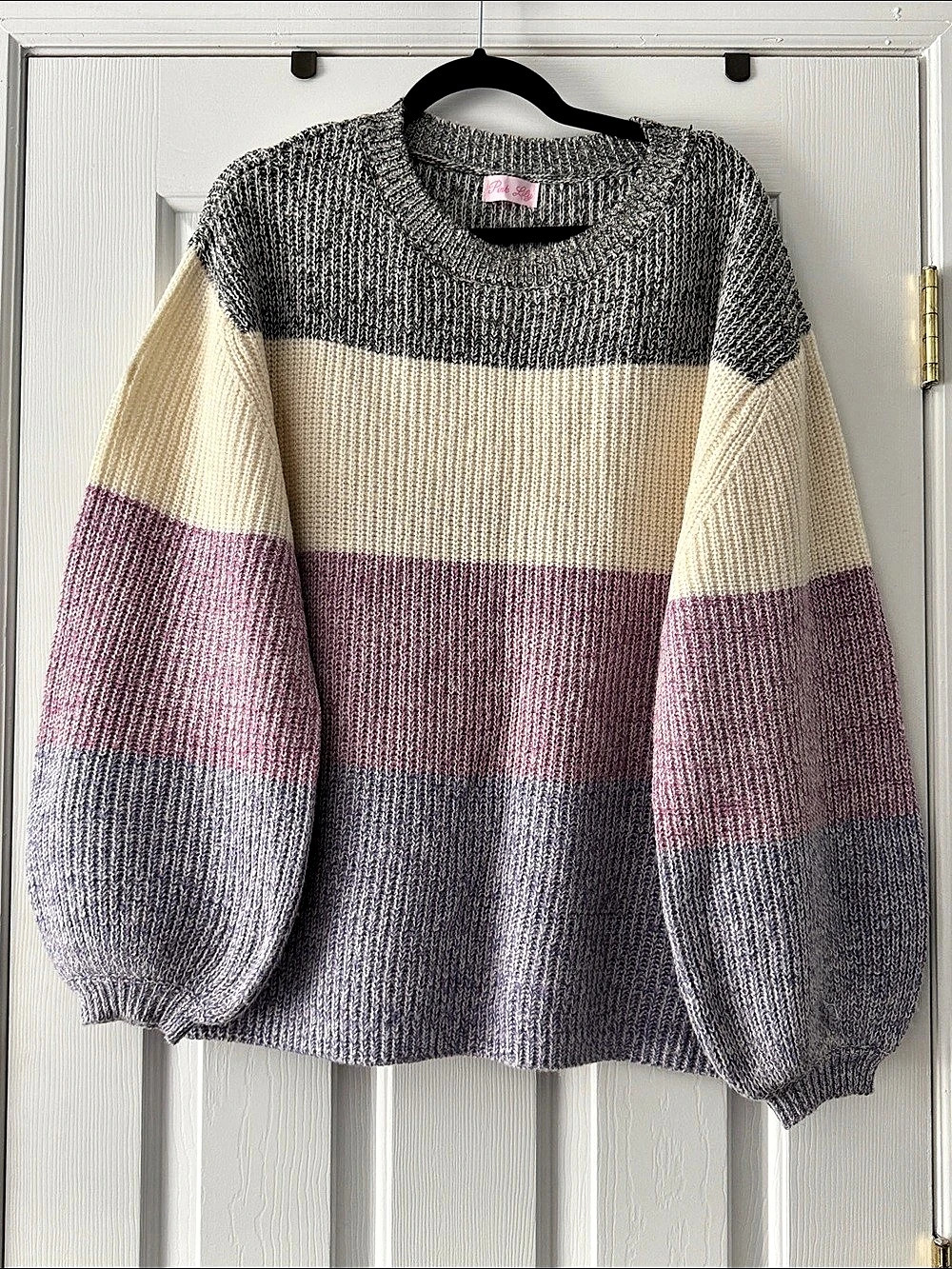 Pink Lily Color Block Crewneck Sweater